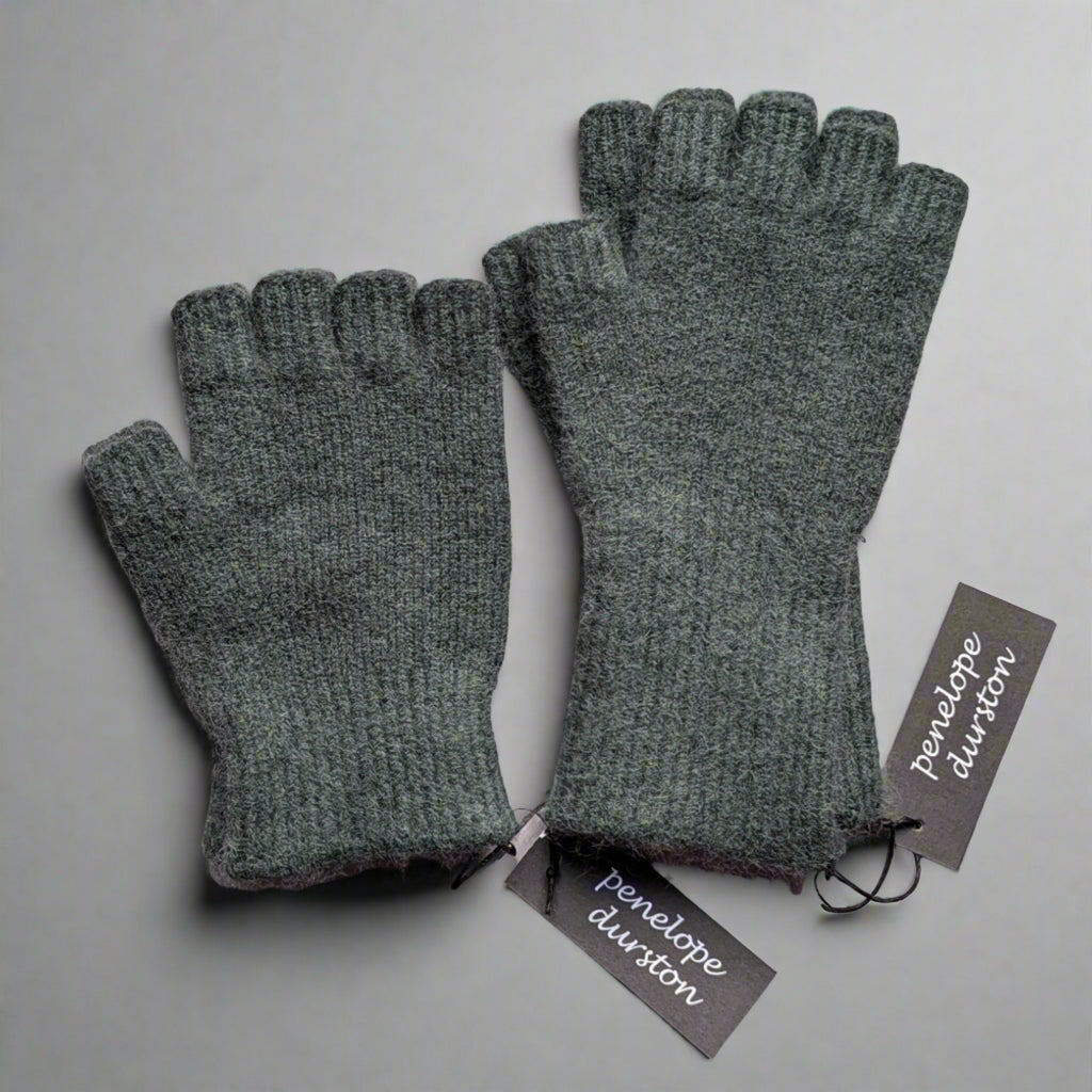 Petrol Wool Angora Fingerless Gloves - Short Length