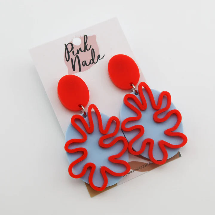 Nimzy Blue & Red Squiggle Dangle Earrings