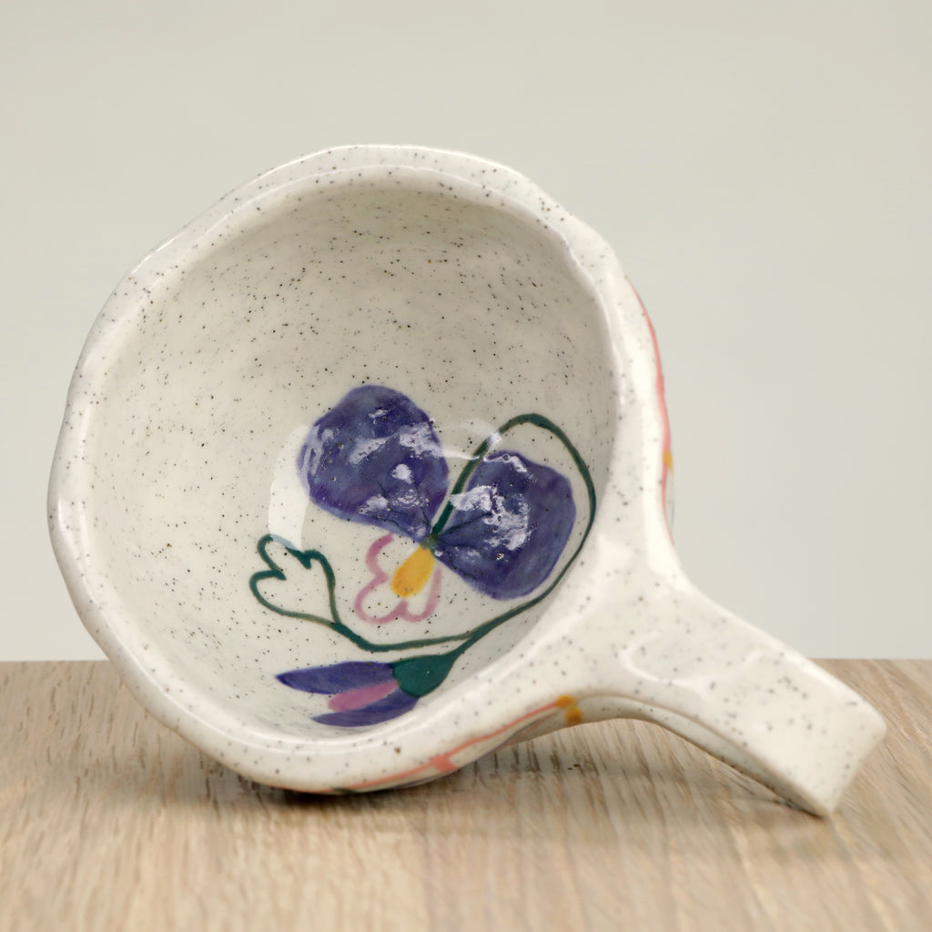 Pink Check & Pansy Flower Ceramic Coffee Cup