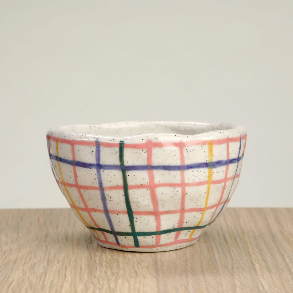 Pink Check & Pansy Flower Ceramic Coffee Cup