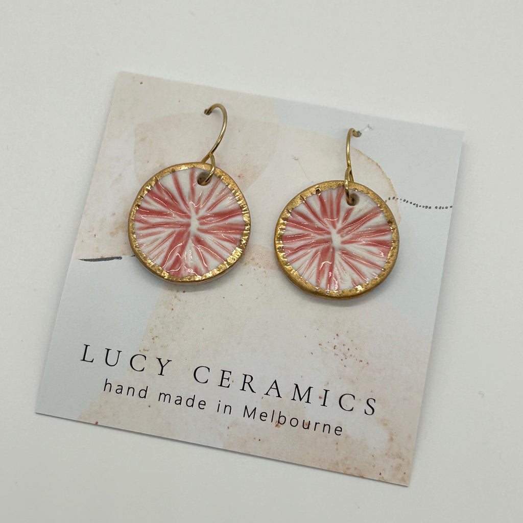 Pink Embossed porcelain medium circle drop earrings
