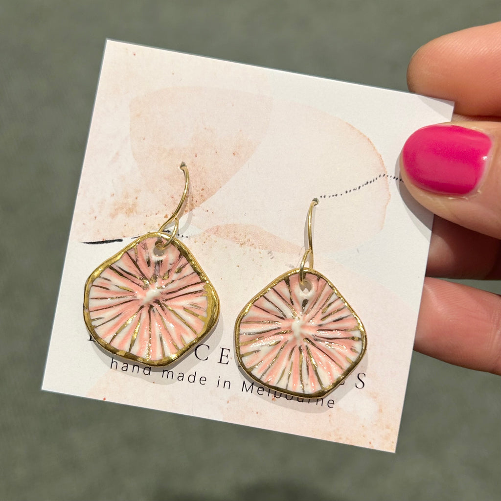 Pink & Gold Embossed Porcelain medium organic shapes drop earrings