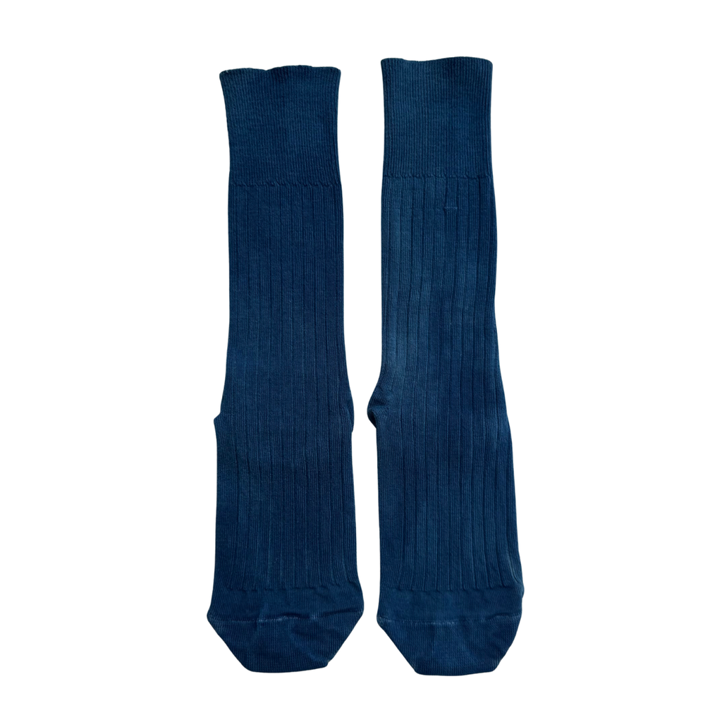 Plant Dyed Merino Wool Socks - Ribbed Japanese Indigo