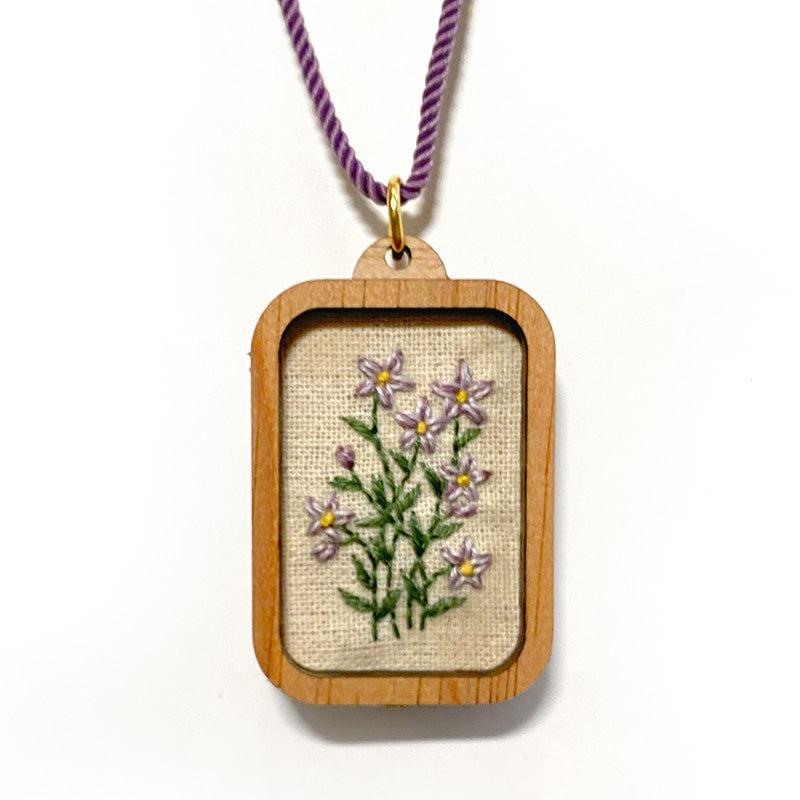 Purple Royal Bluebell Hand Embroidered Necklace