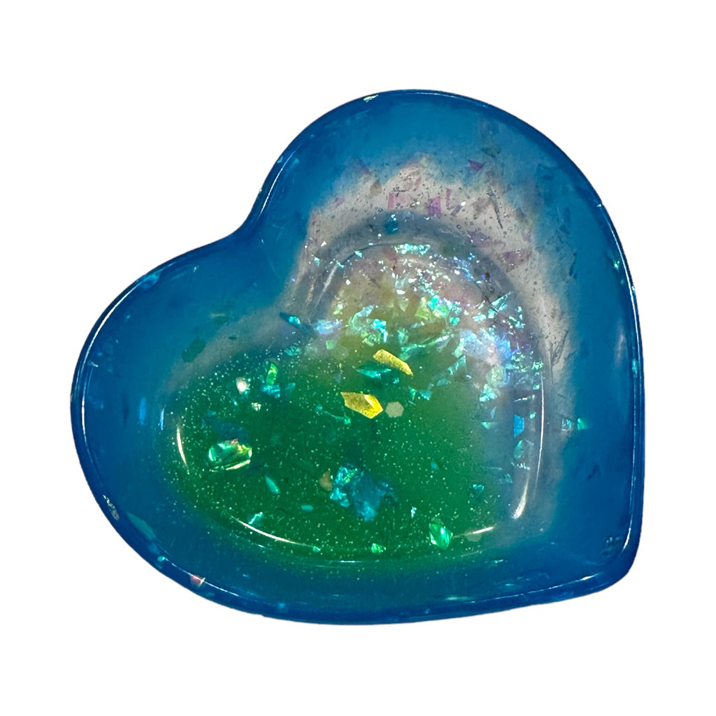 Small Resin Heart Trinket Dish - Blue Sparkle
