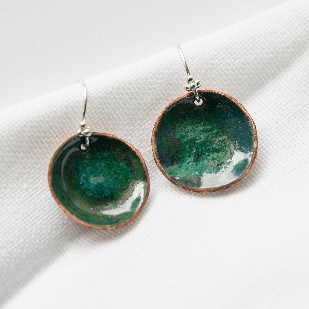 Enamel Earrings Emerald