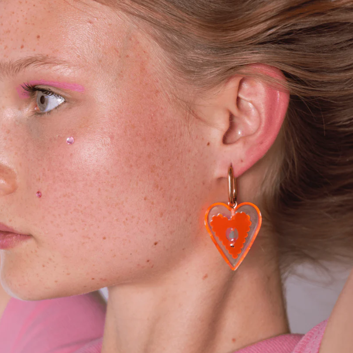 Tiny Luminary Love Hoop - Orange Heart Earrings