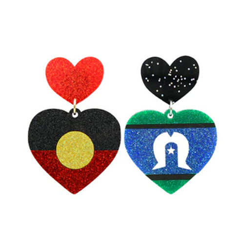 'Indigenous Pride' Glitter Heart Earrings - Aboriginal & Torres Strait Islander