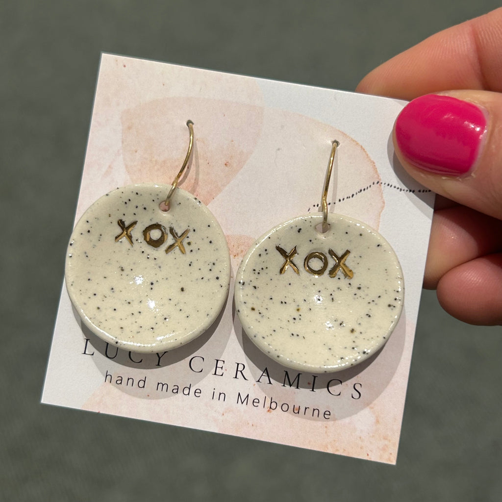XOX porcelain circle drop earrings - speckle