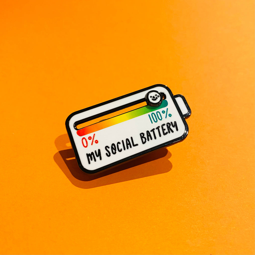 Social Battery Slider Enamel Pin