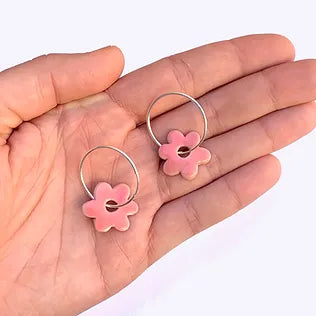 Ceramic Mini Hoops Salmon Pink Blossom