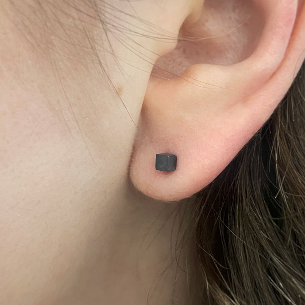 Black Cube Studs - Recycled Silver