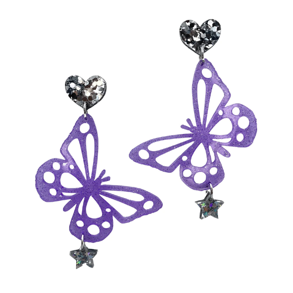Sparkle Butterfly Charmed Earrings - Orchid Purple