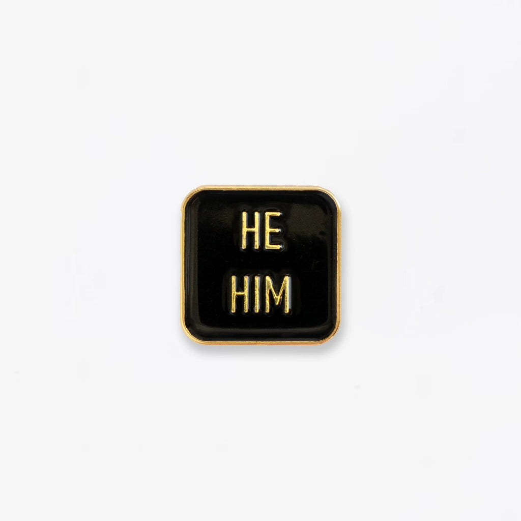 He / Him Enamel Pin - Gold & Black