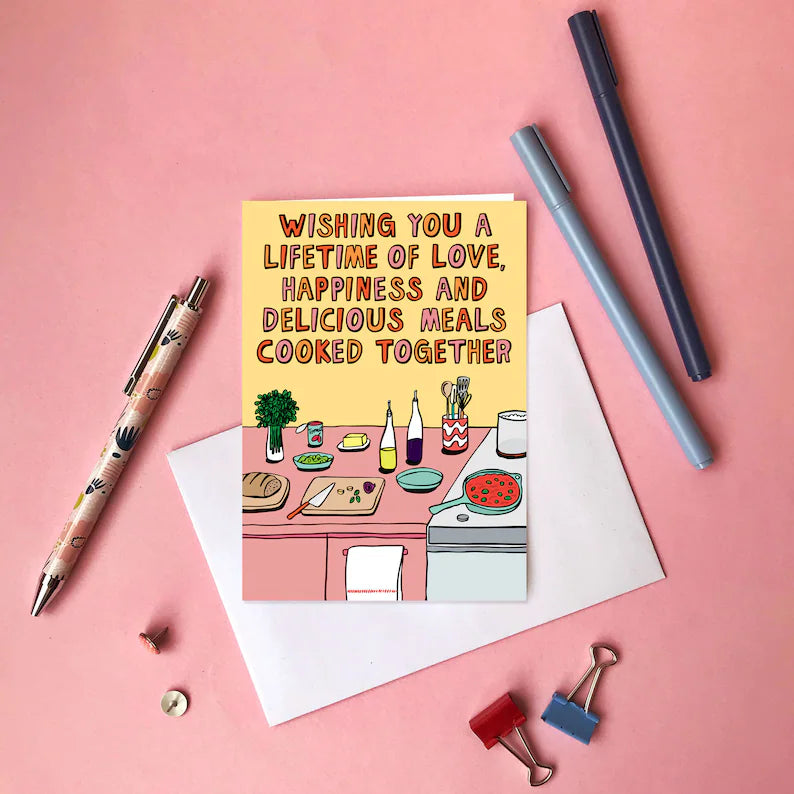 Wedding Card - Wishing You A Lifetime of Love, Happiness and Delicious Meals Cooked Together