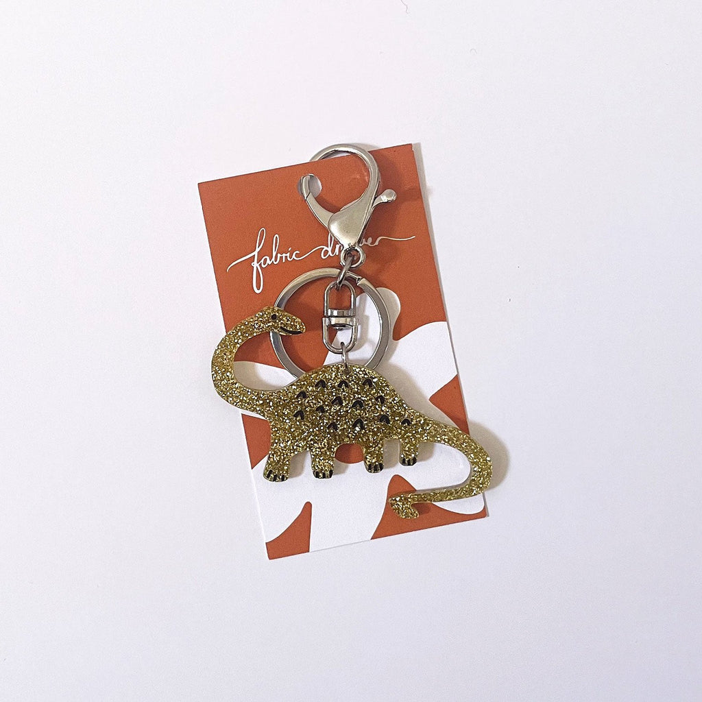 Dinosaur Keyring (Gold Glitter)