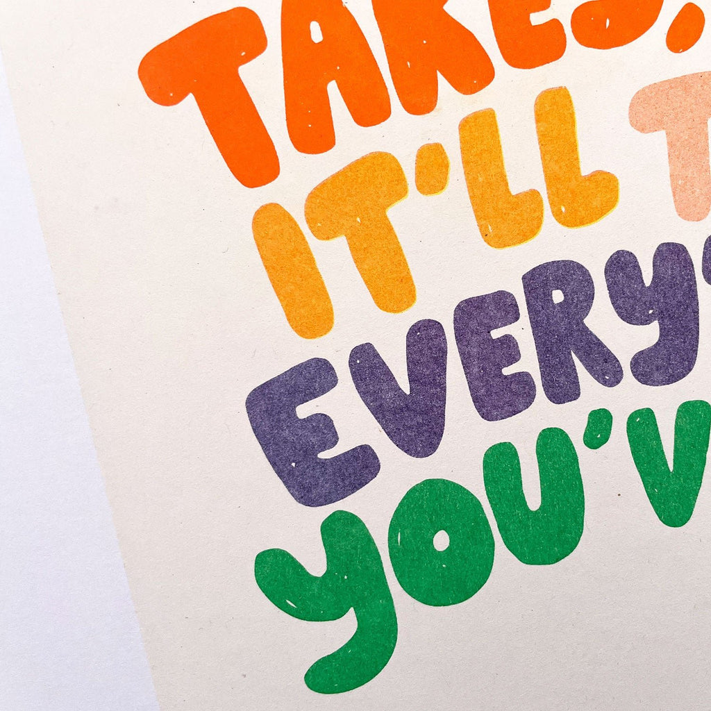 Risograph Art Print: A4 Hand Lettered Motivational Quote