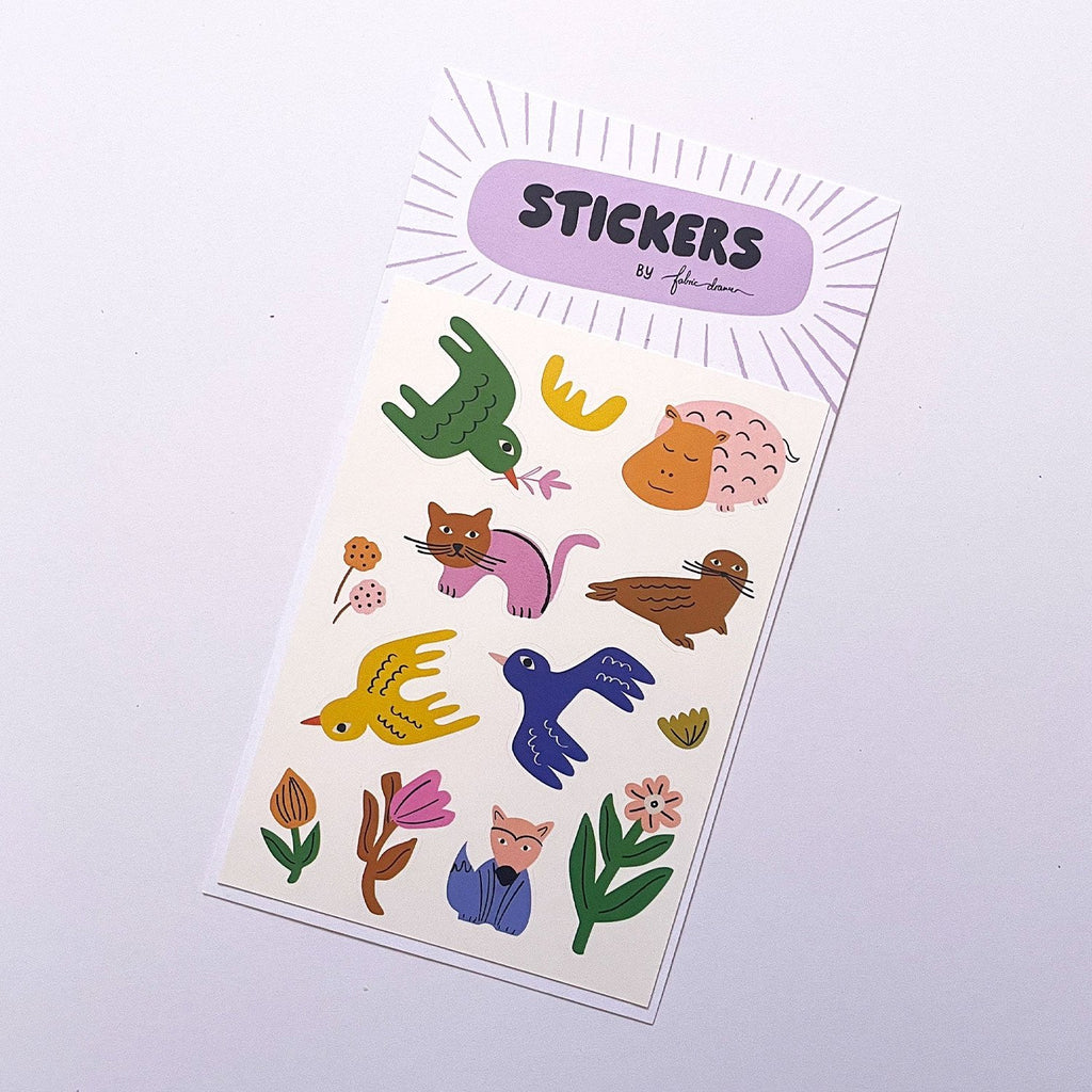 Sticker Sheet Cute Animals + Flowers