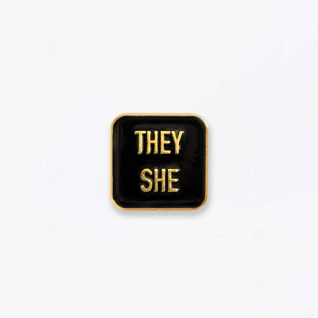 They / She Enamel Pin - Gold & Black