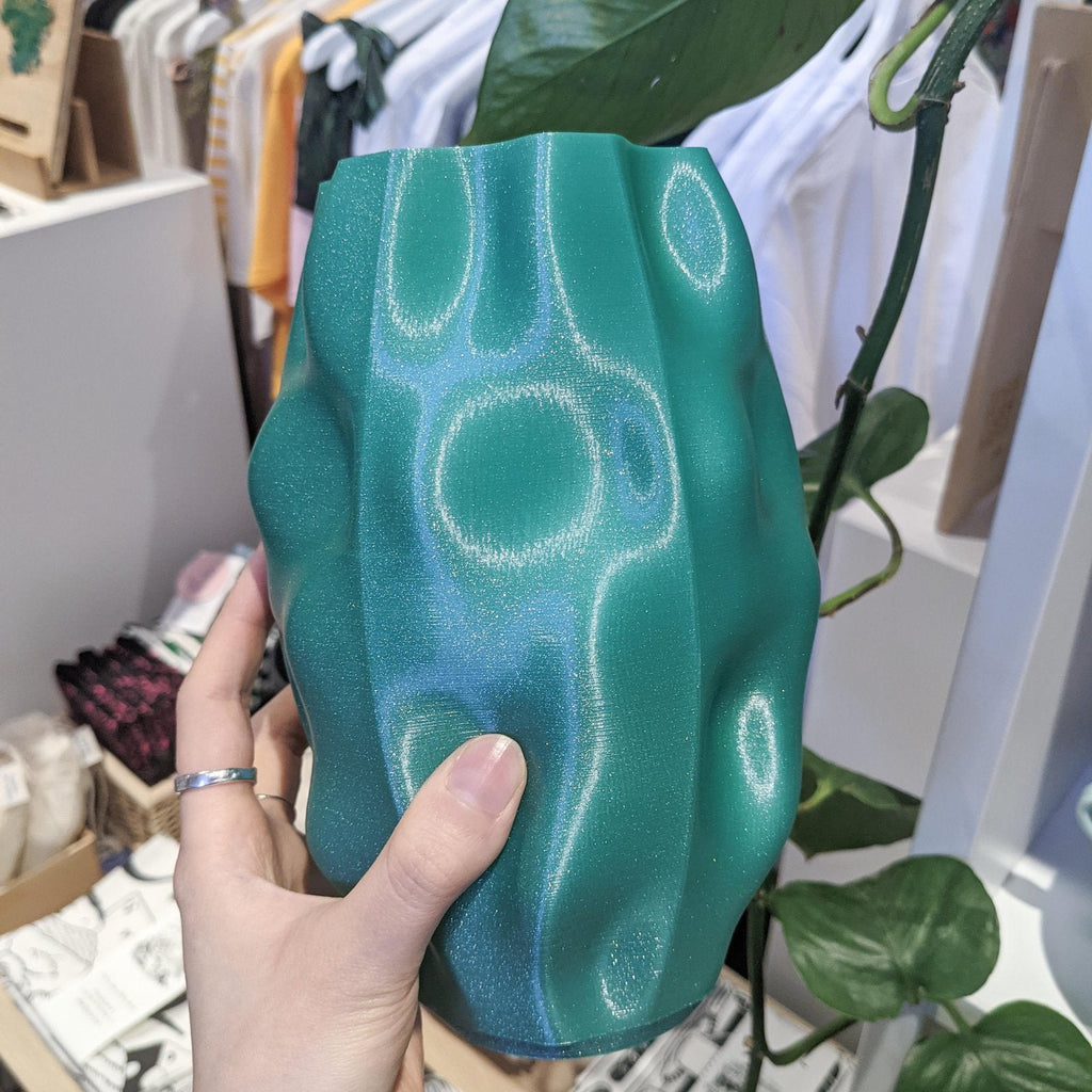 3D Printed Vase - Milky Green Glitter Alien