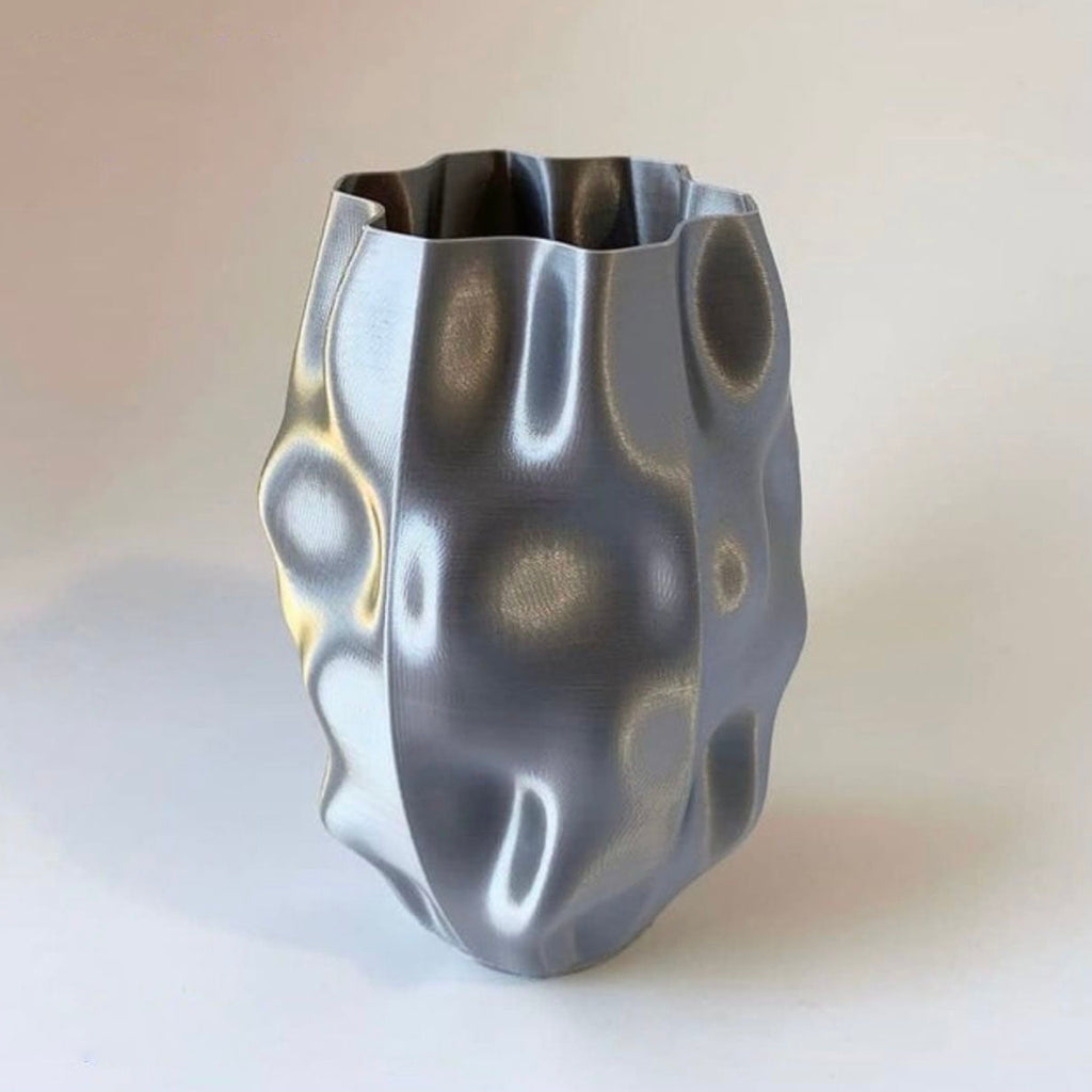 3D Printed Vase - Silver Silk Alien