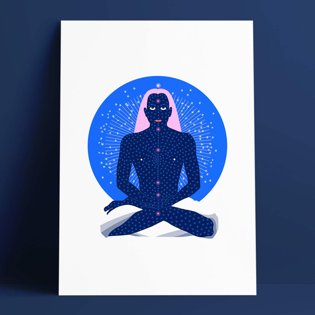 Babaji Mahavatar - Lotus - Blue Art Print