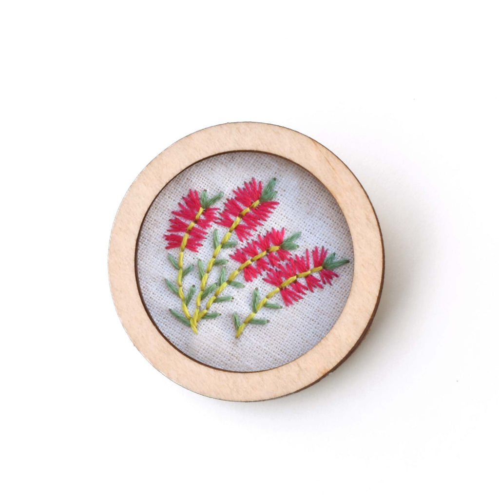Bottle Brush Hand Embroidered Round Brooch Pendant