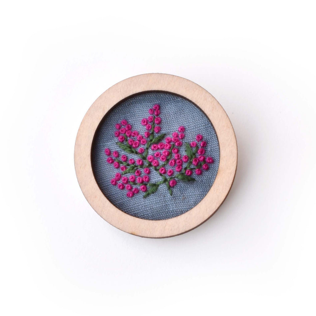 Hand Embroidered Round Brooch Pendant - Lily Pilly