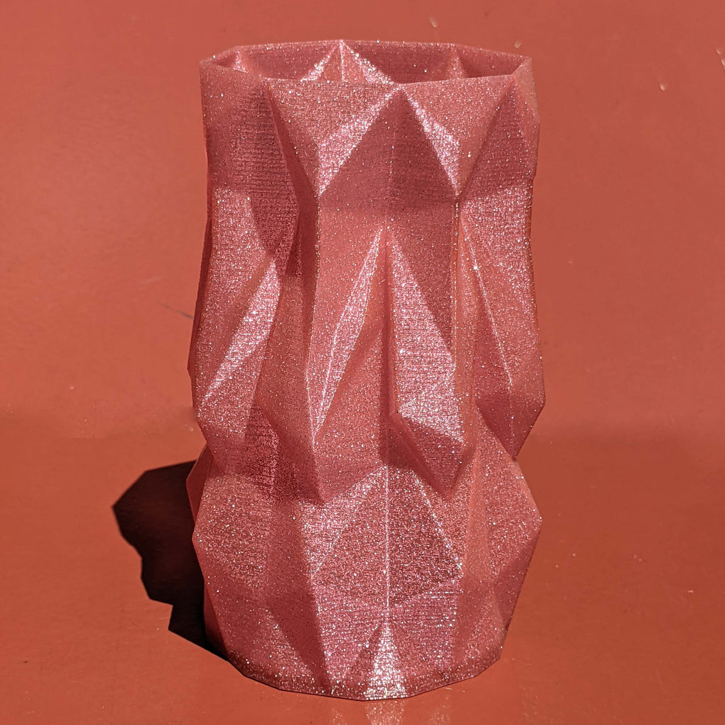 3D Printed Vase - Pink Glitter Twisted Glacier Vase