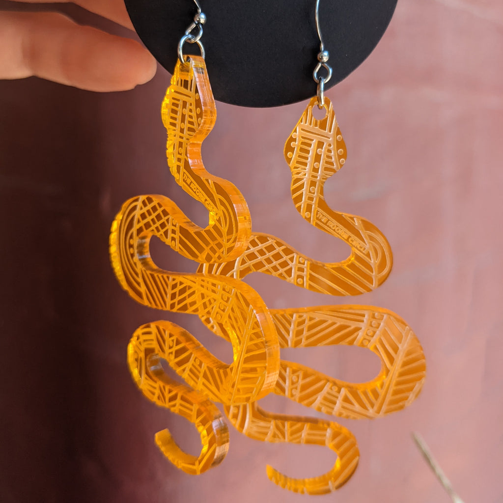 Serpent Aboriginal Earrings - Barley Orange