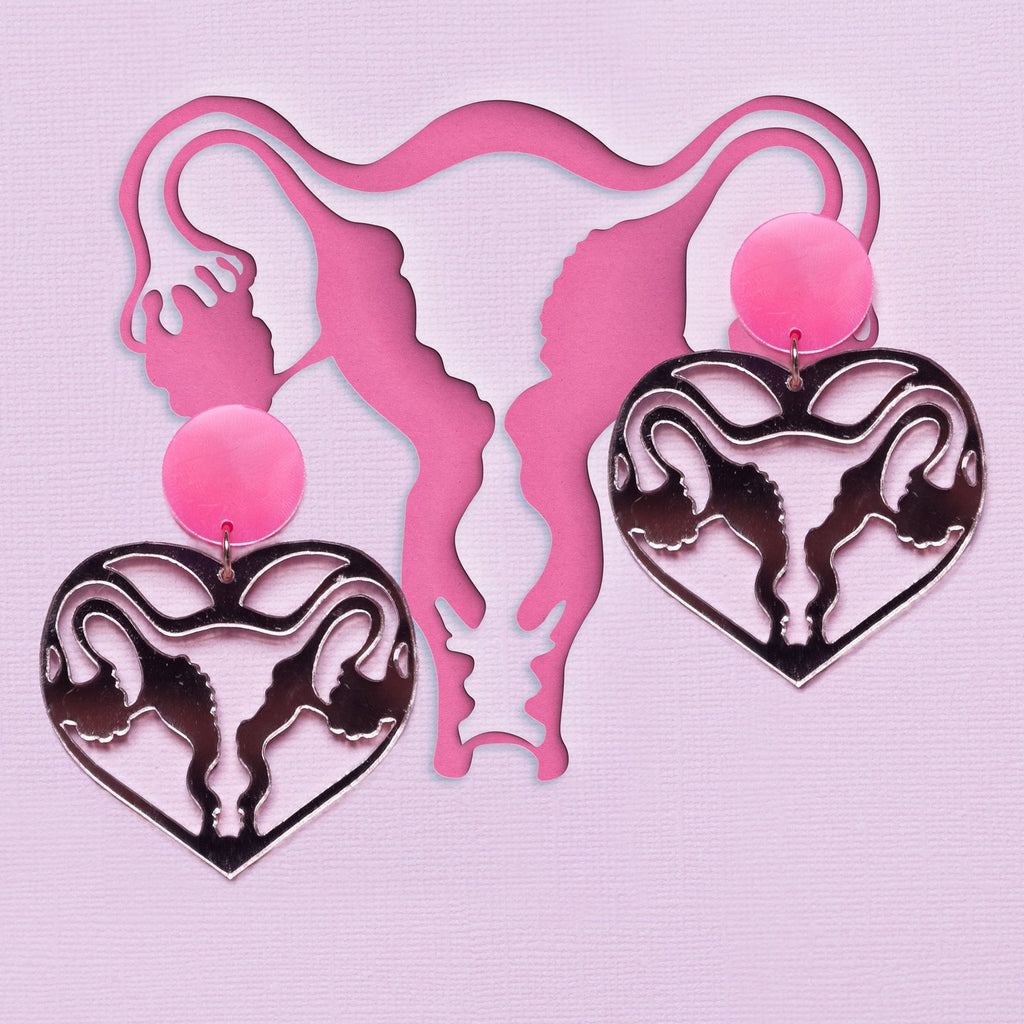 Acrylic hanging earrings - Pink Uterus
