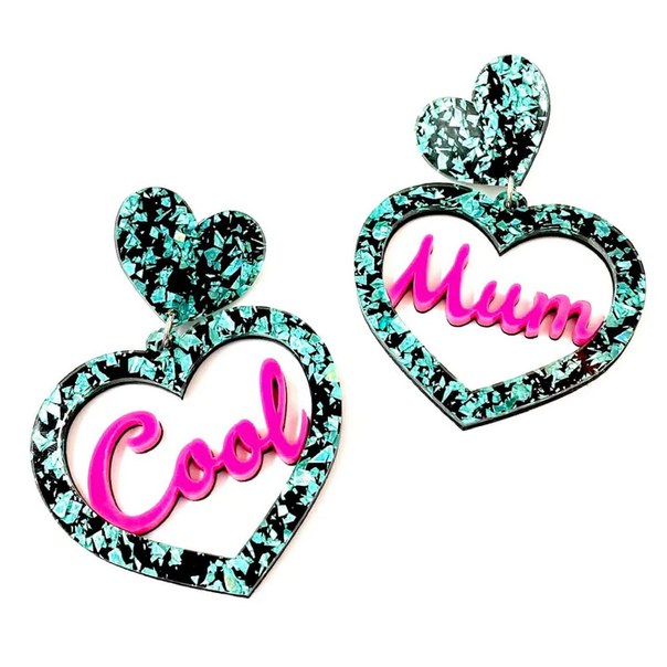 Cool Mum Cut Out Heart Earrings - Emerald Ice