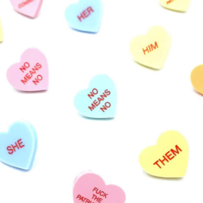 'No Means No' Candy Heart Studs - Mint Pastel