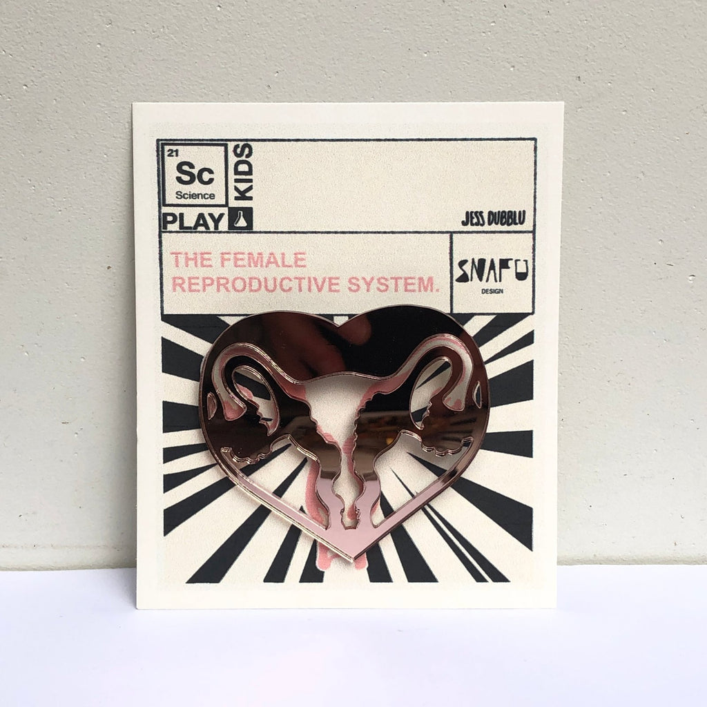 Uterus Acrylic brooch - Rose Gold