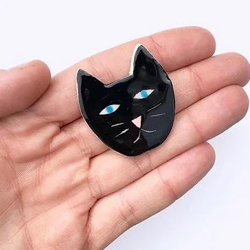 Lucky Black Cat Ceramic Brooch