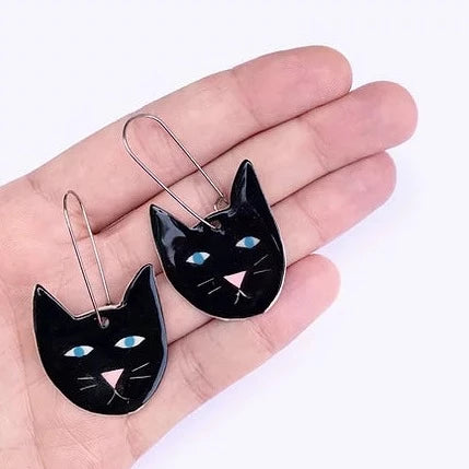 Ceramic Earrings - Lucky Black Cat