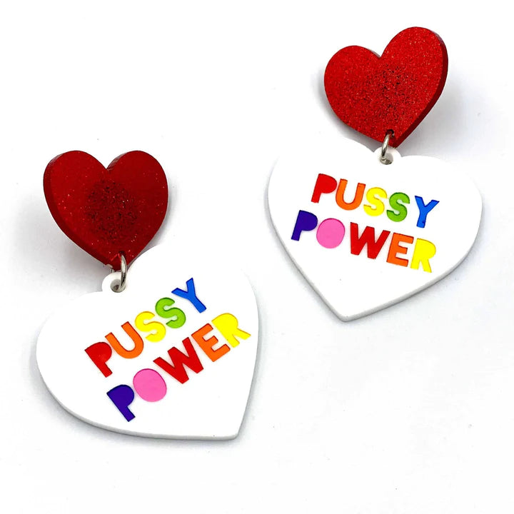 Pussy Power Red Heart Earrings