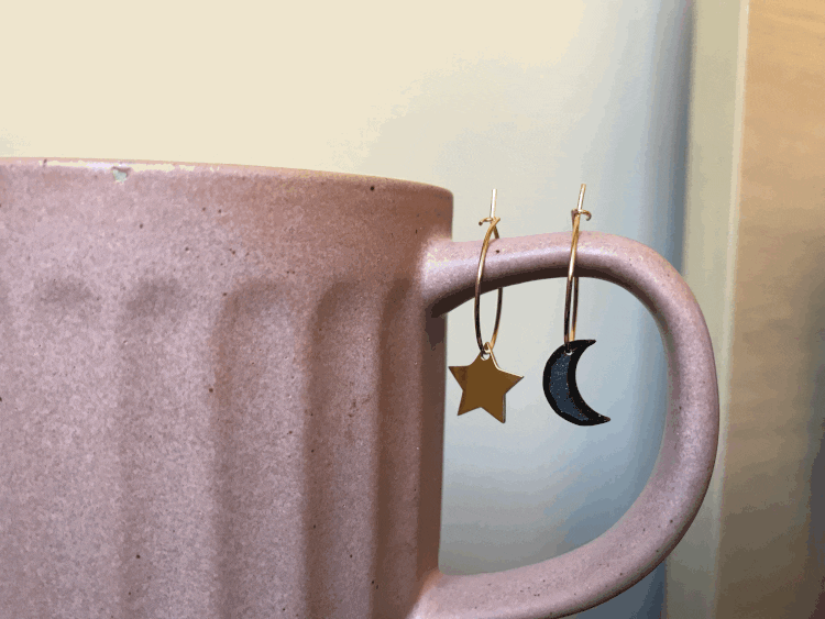 Asymmetrical Moon and Star Hoop Earrings